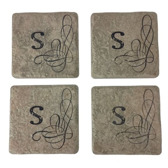 Lucky Day Designs Square Stoneware Coasters Set Of 4 Initial S - Picture 1 of 3